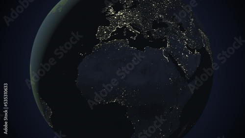 Seamless looping animation of the earth at night zooming in to the 3d map of Cyprus with the capital and the biggest cites in 4K resolution photo