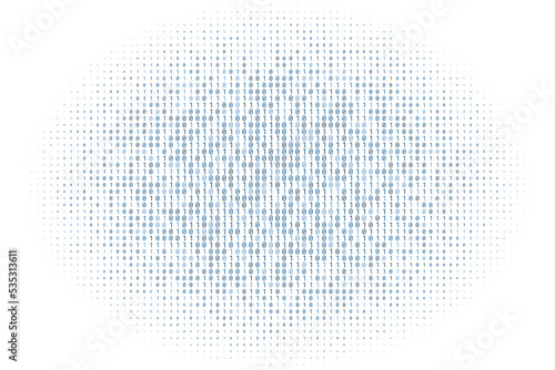 Blue digital data matrix of binary code numbers isolated on a white background. Technology, coding, or big data concept. Vector illustration