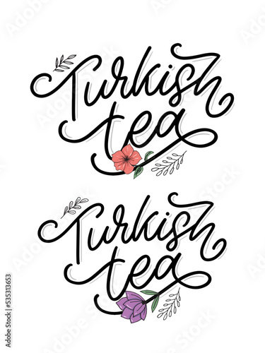 Turkish traditions of tea ceremony. Tea time. Decorative elements for your design. Vector Illustration with oriental cup on white background.
