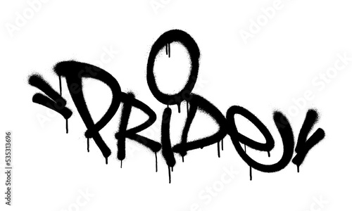 Sprayed pride font graffiti with overspray in black over white. Vector illustration.
