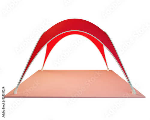 Tent advertising stage, Event display stand with arced roof, 3D render