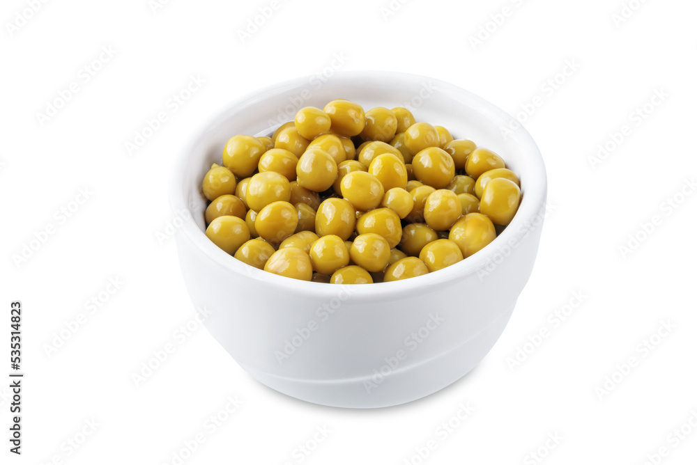 Fresh canned green peas on a yellow background Fresh canned green peas on a yellow background