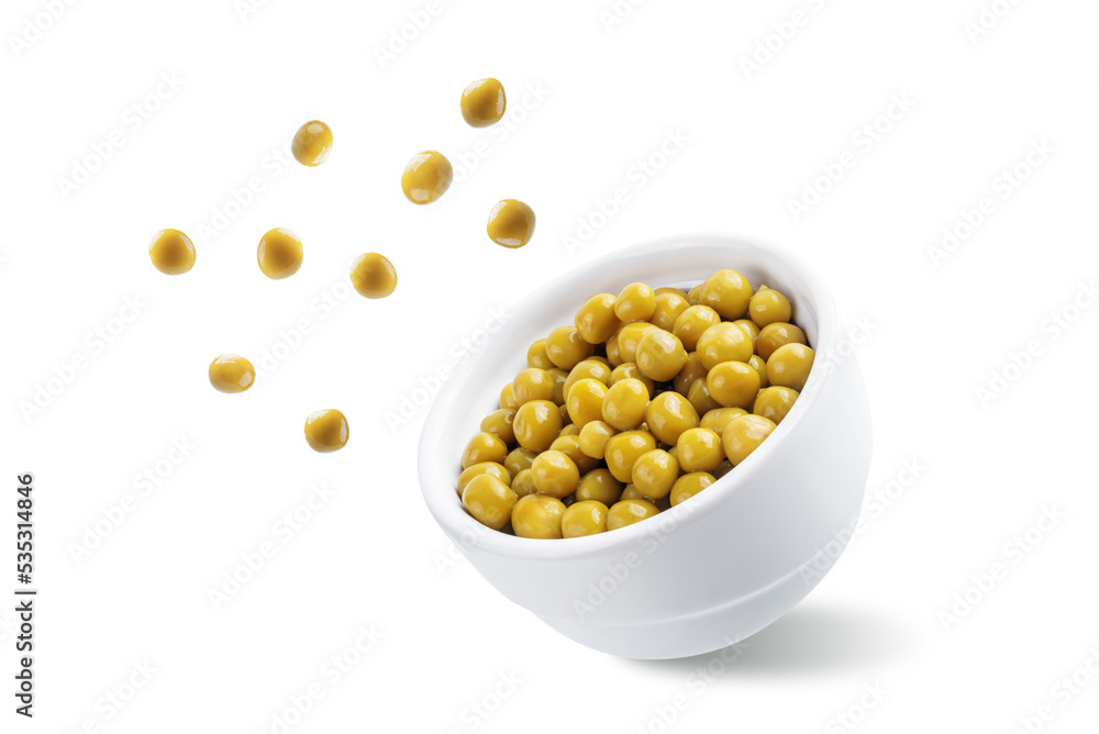 Fresh canned green peas on a yellow background Fresh canned green peas on a yellow background