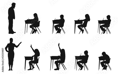 Silhouette of classroom with Teacher and students vector illustration