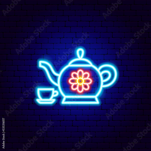 Tea Ceremony Neon Sign. Vector Illustration of Country National Promotion.