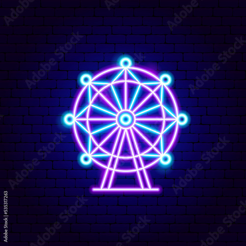 Ferris Wheel Neon Sign. Vector Illustration of Country National Promotion.
