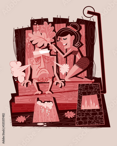 A man and a woman are steaming in the bath. Vector illustration.