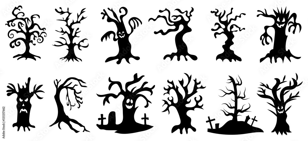 Silhouettes of trees collection Halloween concept. Vector illustration. Silhouettes of trees collection Halloween concept. Vector illustration.