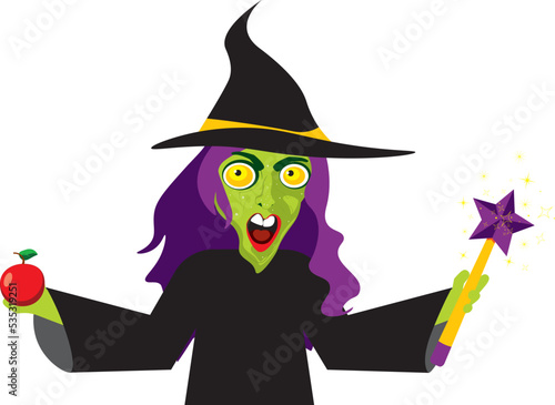 Green witch with apple