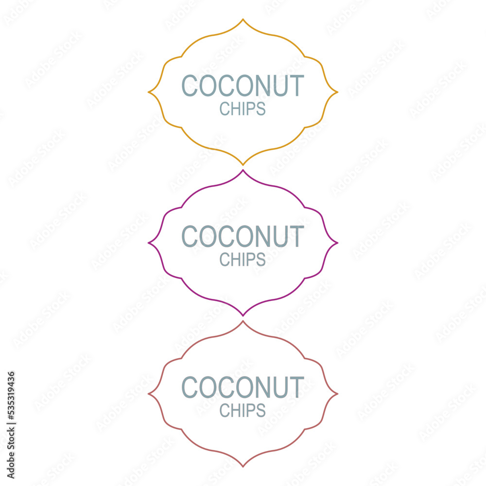 Coconut Chips Design Labels isolated On White Coconut Chips Design Labels isolated On White