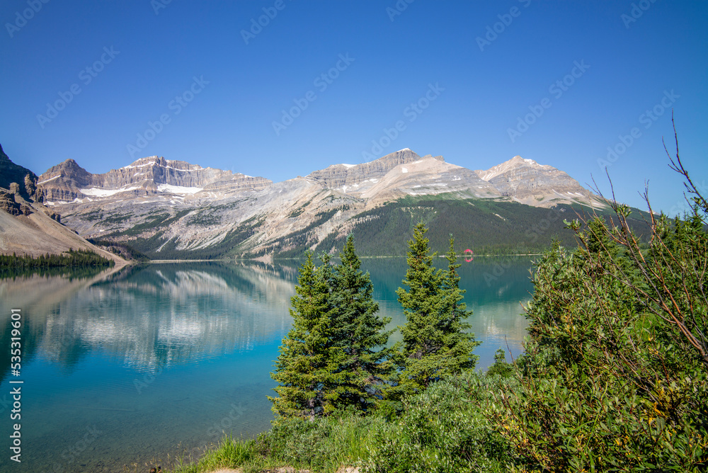 Reflections on Bow Lake along the Icefield Parkway in Alberta Canada