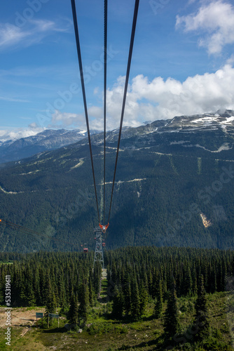 View of the gondola to Blackcomb Mountain in Whistler in summer