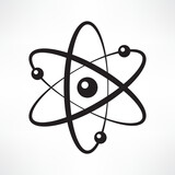 Atom vector icon on white background. Black molecule symbol isolated. Flat logotype