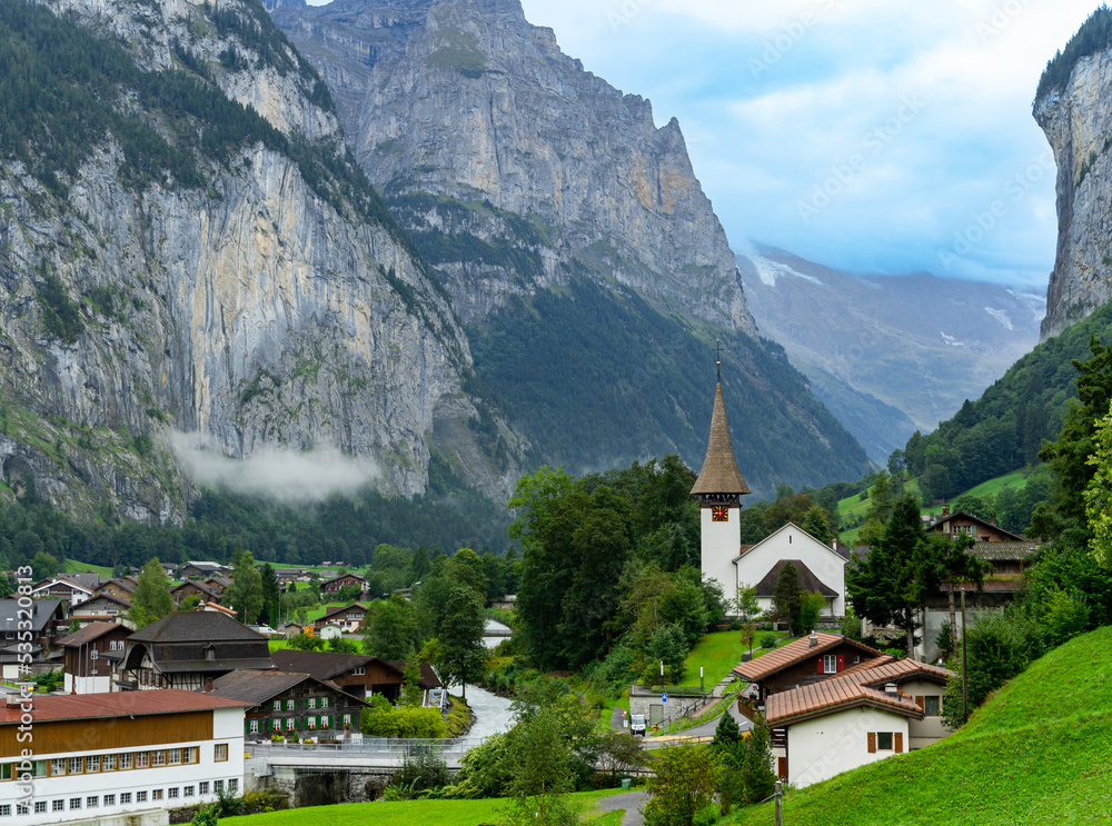 Lauterbrunnen, beautiful villages in Switzerland. Summer holiday. Morning landscape. 