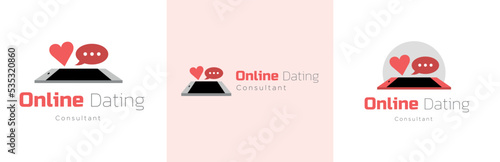 Dating consultancy logo design set, relationship support business symbol, romantic couple emblem concept, social network advice, love app, editable commercial logotype, virtual application branding photo