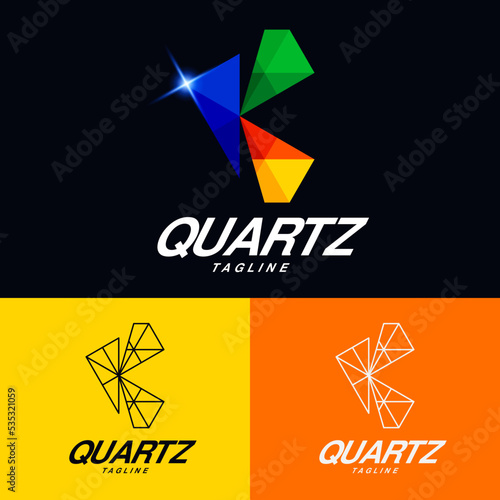 Letter K colorful quartz crystals logo vector