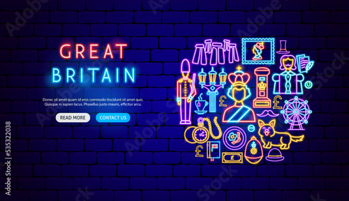 England Great Britain Neon Banner Design. Vector Illustration of National Promotion. photo