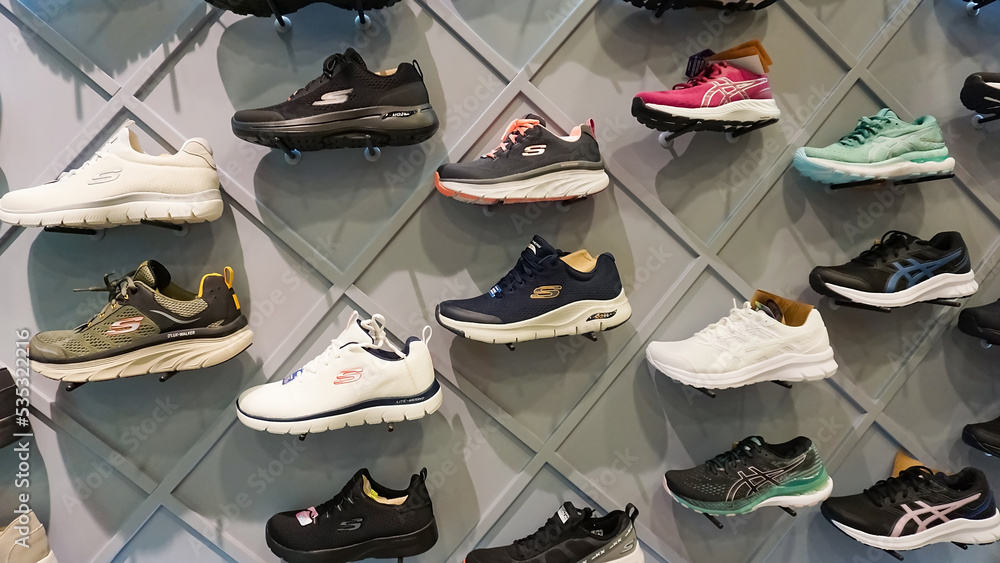 Kiyv Ukraine August 30 2020 Skechers shoes at the shop at
