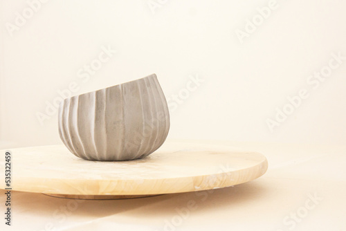 Ceramic crockery and craft pottery cups. Handicraft clay earthenware bowls in artisan craftsman classes workshop . Pottery, different pottery