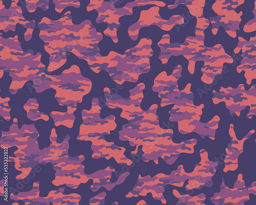 
Fashionable camouflage, purple background, street pattern for textiles.