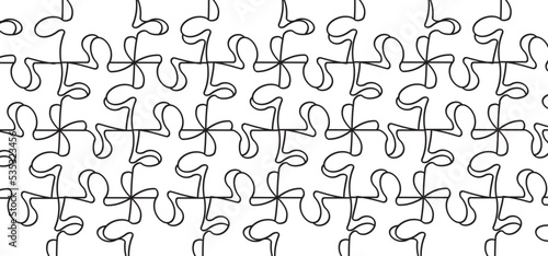 jigsaw puzzle pieces connection line pattern. Puzzle pieces icon or pictogram. Cartoon vector outline. Autism awareness logo or symbol. Dubbele platte puzzels. Teamwork concept. Mosic sign. Game print