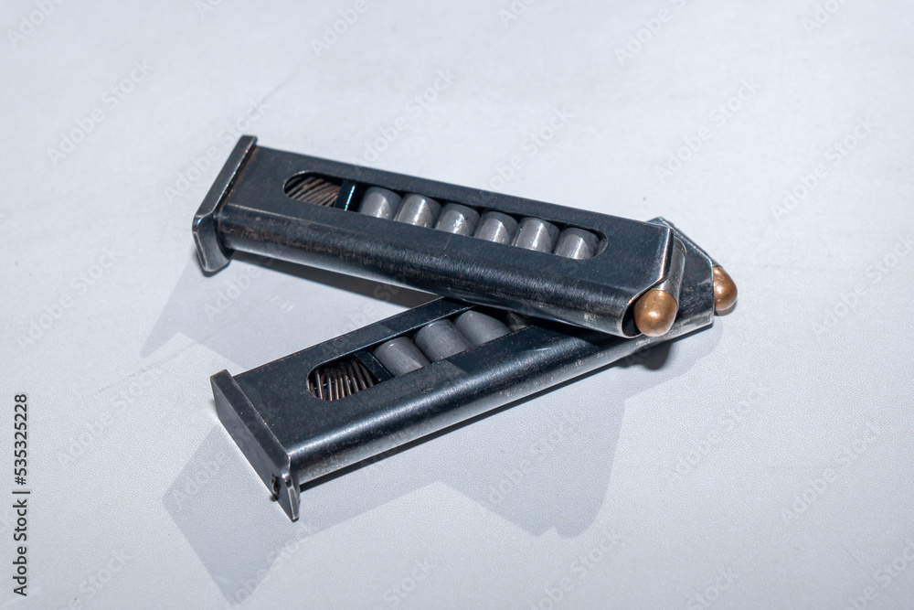 two clips with cartridges for a 9mm makarov pistol two clips with cartridges for a 9mm makarov pistol