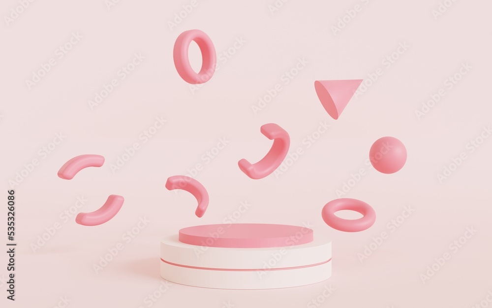 3d rendering, 3 d illustration, product podium and geometric shapes in pink color tone 3d rendering, 3 d illustration, product podium and geometric shapes in pink color tone