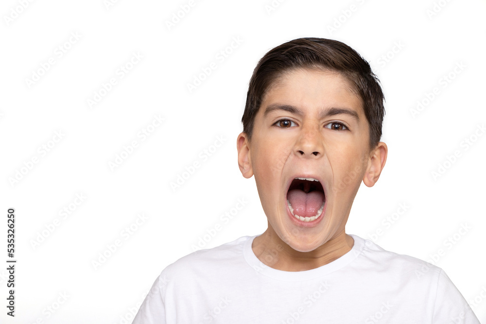 Aggressive shouting boy on white background Aggressive shouting boy on white background