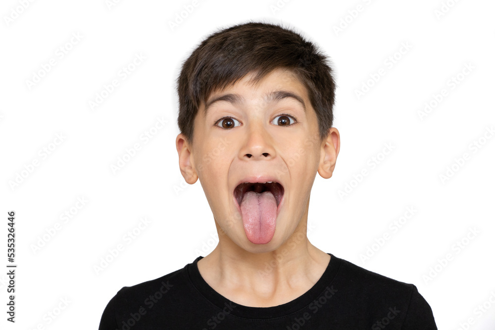 Photo of adorable young happy boy looking at camera. Isolated on the white background Photo of adorable young happy boy looking at camera. Isolated on the white background