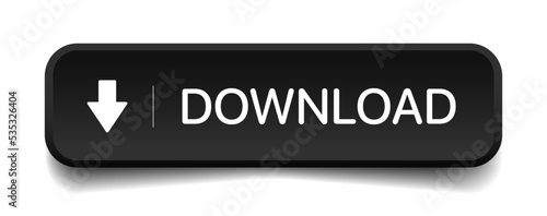 3D black download button icon. Upload icon. Down arrow bottom side symbol. Click here button. Save cloud icon push button for UI UX, website, mobile application.