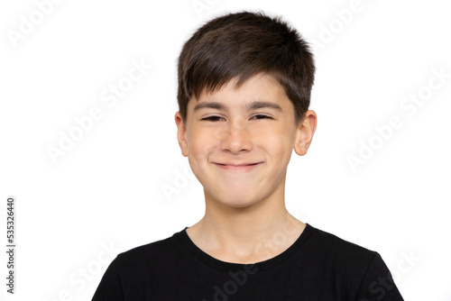 Portrait of a boy making a funny face. Isolated on the white background