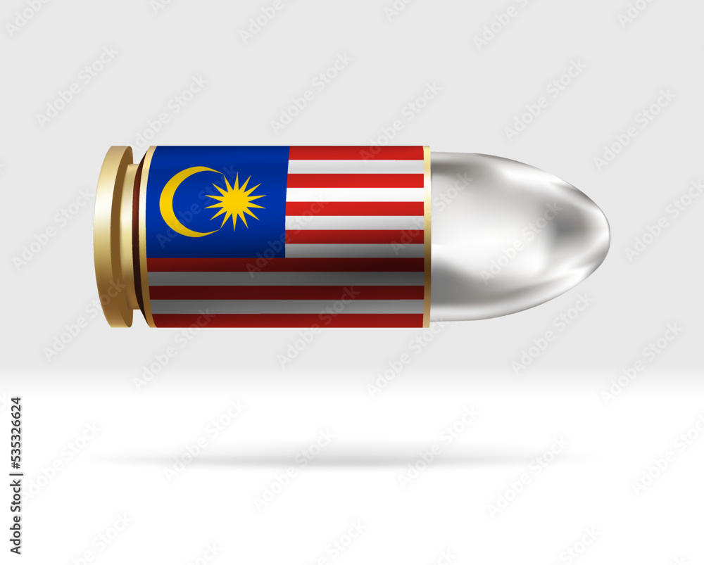 Malaysia flag on bullet. A bullet danger moving through the air. Flag template. Easy editing and vector in groups. National flag vector illustration on background.