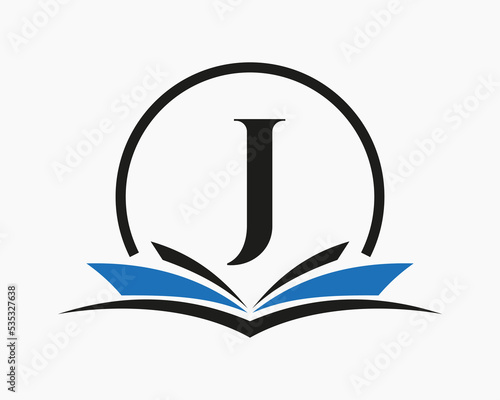Letter J Education Logo Book Concept. Training Career Sign, University, Academy Graduation Logo Template Design