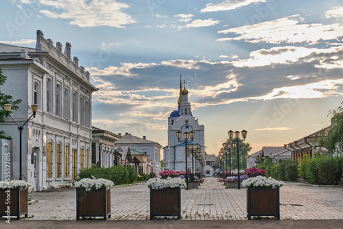 Sobornaya street, Odigitrievsky Cathedral. Cityscape of city Ulan-Ude, Buryatia, Russia photo
