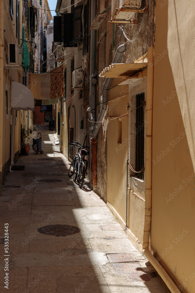 A beautiful narrow street in the old part of Corfu town.