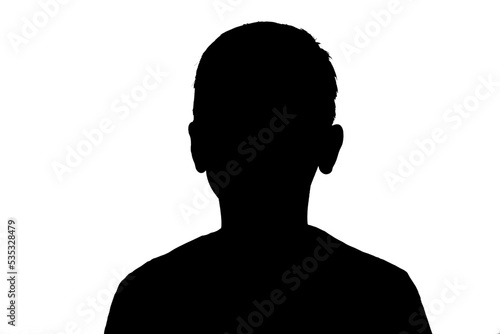Silhouette kid head. A young boy portrait shadow isolated on white background.