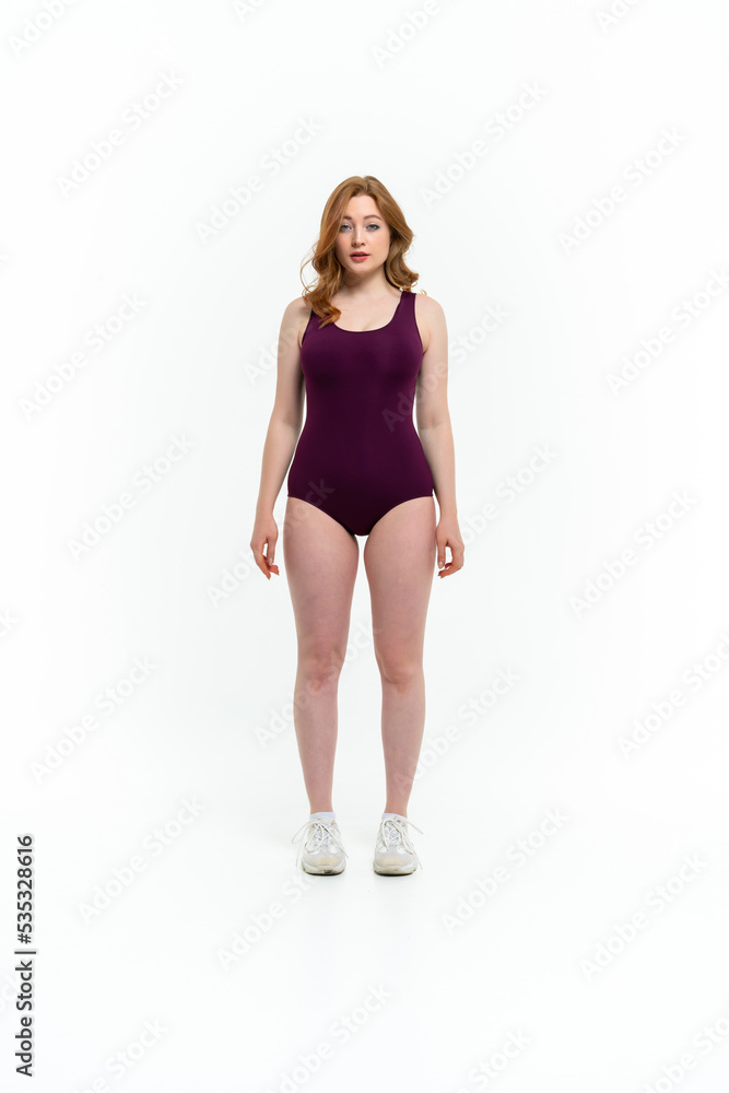 model size posing bodysuit on white background model size posing bodysuit on white background