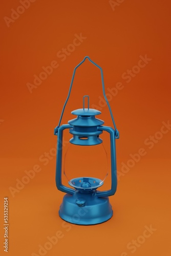 3D illustration, image of kerosene lamp, red background, 3D rendering.