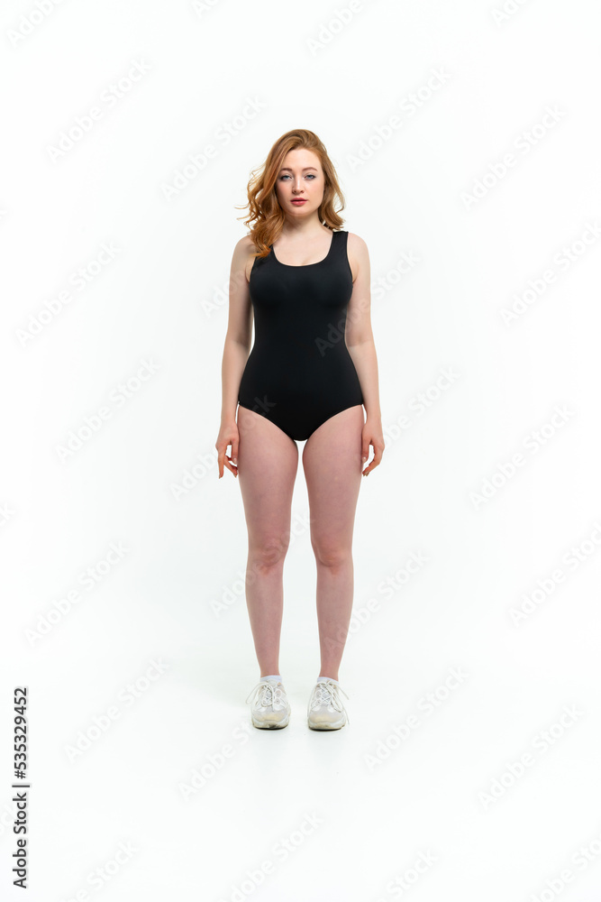 model size posing bodysuit on white background model size posing bodysuit on white background