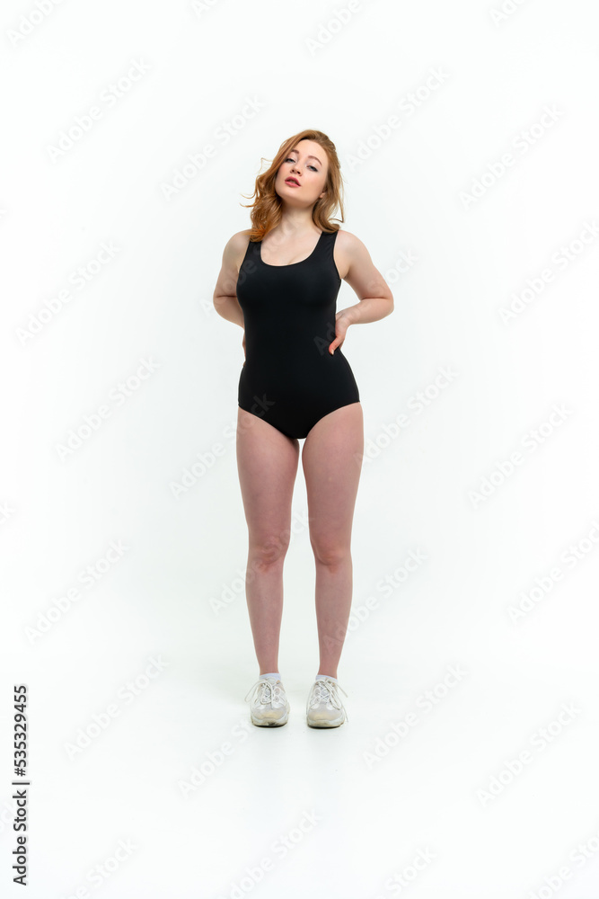 model size posing bodysuit on white background model size posing bodysuit on white background