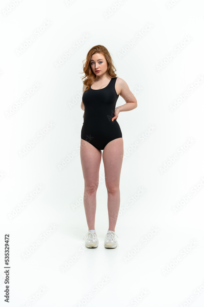 model size posing bodysuit on white background model size posing bodysuit on white background
