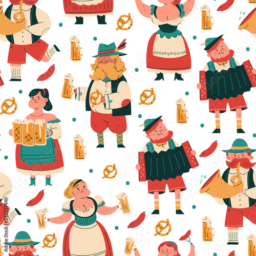 Oktoberfest vector cartoon seamless pattern background for wallpaper, wrapping, packing, and backdrop.