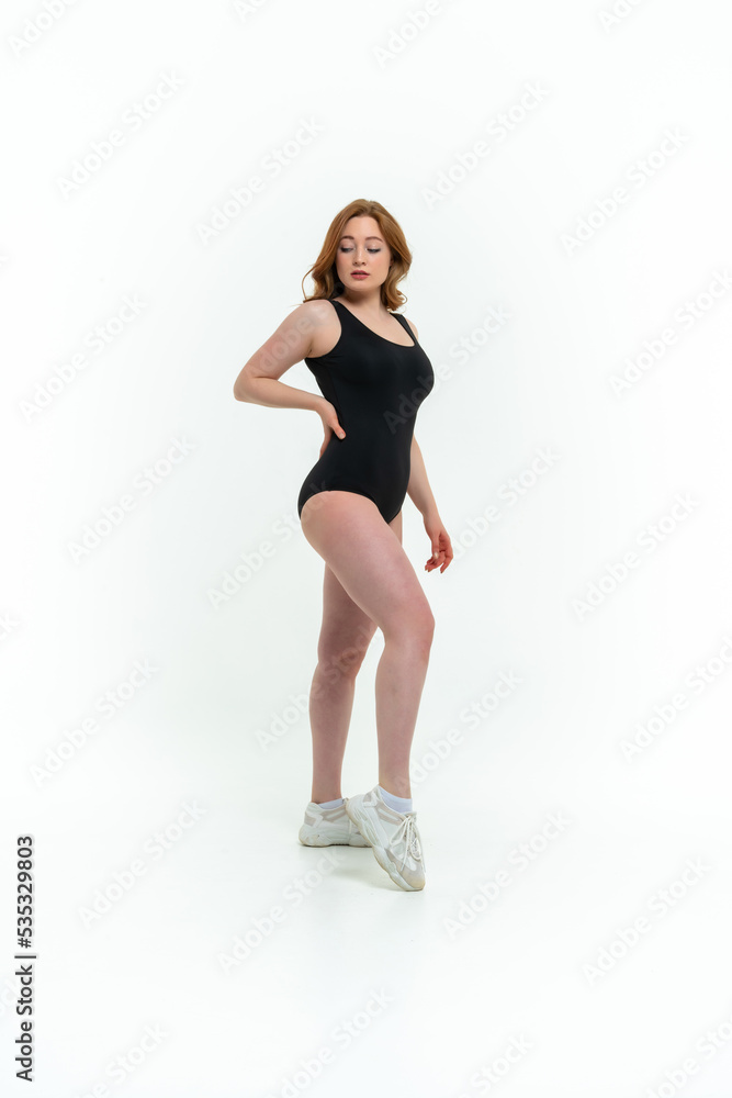 model size posing bodysuit on white background model size posing bodysuit on white background