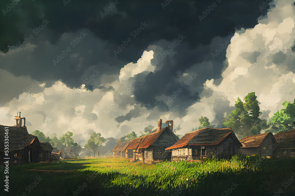 Obraz premium Fantasy Hamlet Village Concept Art 