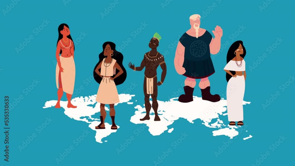 four differents ethnicities characters animation