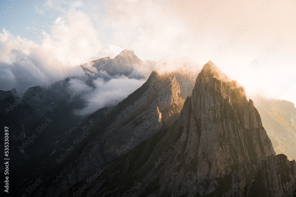 Clouds between the peaks of the Alpstein