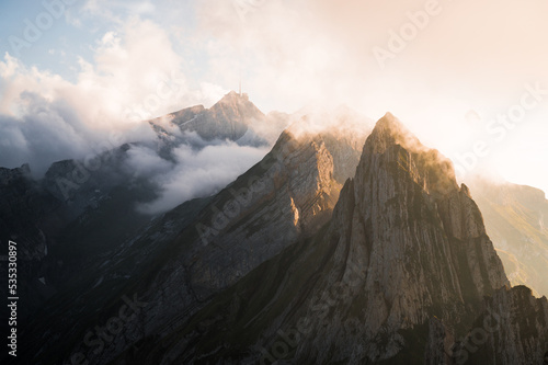 Clouds between the peaks of the Alpstein