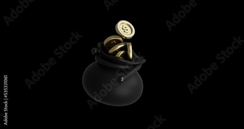 3D Isolated Coin Bag Finance Winner Money Fortune Prize Black Gold Render