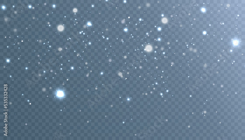 Snow blizzard, christmas winter background. Snowflakes flying isolated on transparent background.	
