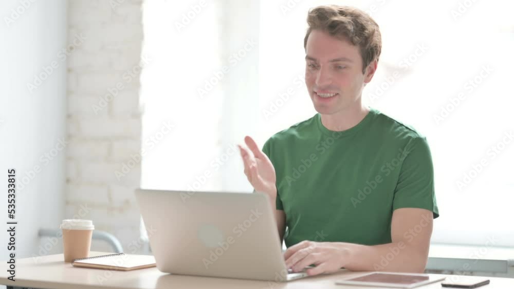 Online Video Chat by Young Man at Work Online Video Chat by Young Man at Work